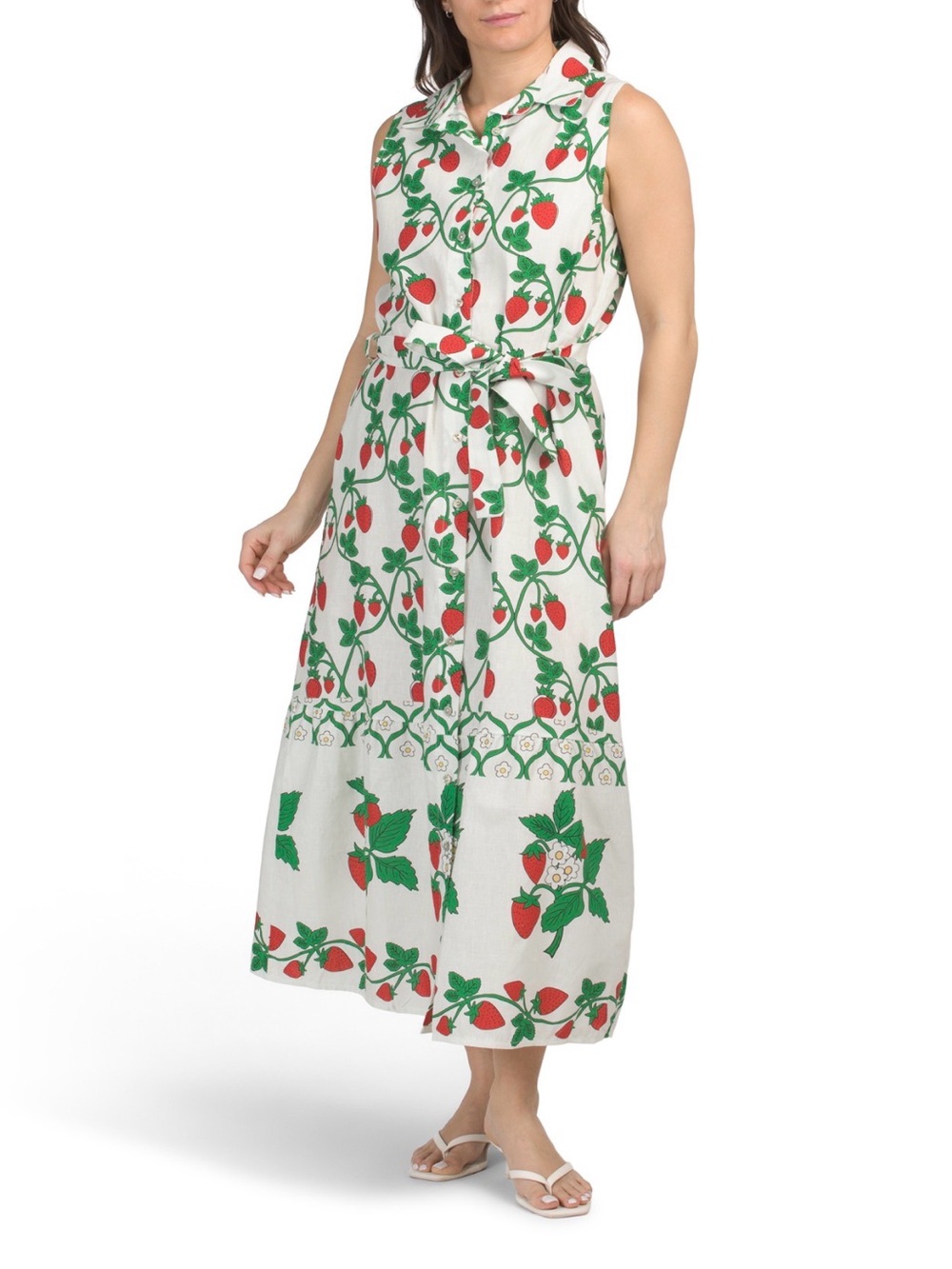 SPIGHE DI LINO MADE IN ITALY SLEEVELESS STRAWBERRY PRINT MAXI DRESS M NWT